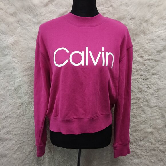 Calvin Klein Performance Women's Pink Logo Cropped Top Sweatshirt Size XL - Picture 1 of 8